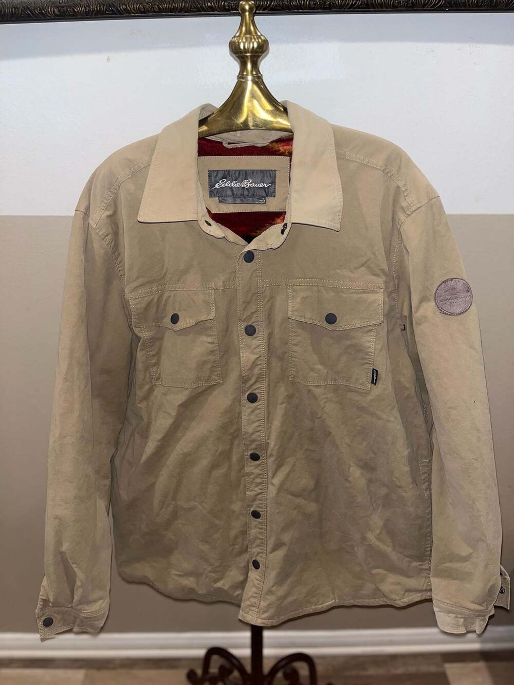 Eddie Bauer Men's Large Fleece Lined Canvas Shirt Jacket